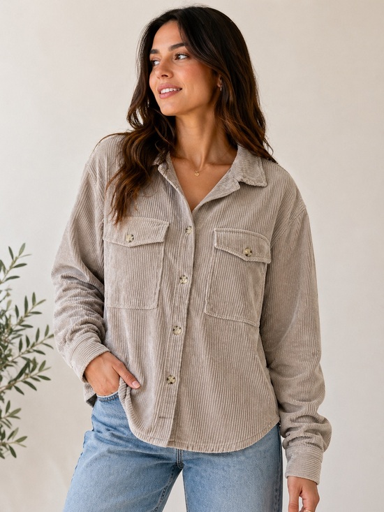Ashley By 26 International Jackets & Blazers - Ashley Utility Collection Corduroy Shirt Jacket | Taupe – Size M